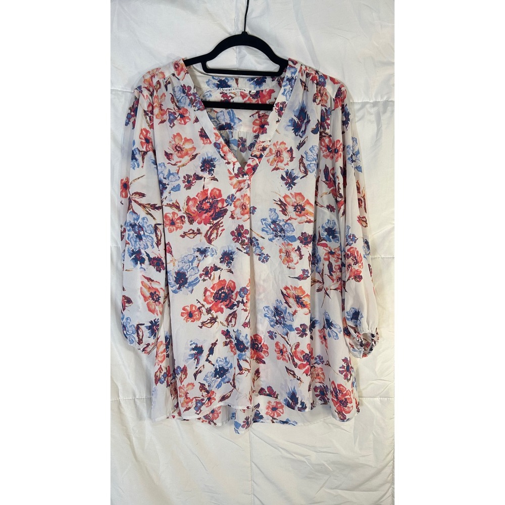 Violet + Claire Floral Print V Neck Long Sleeve Tunic‎ Top 1X